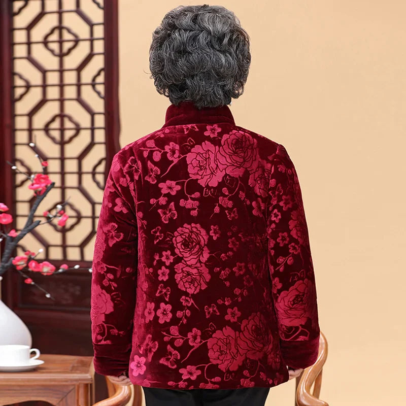 New Middle-Aged Old People Winter Jackets Gold Velvet