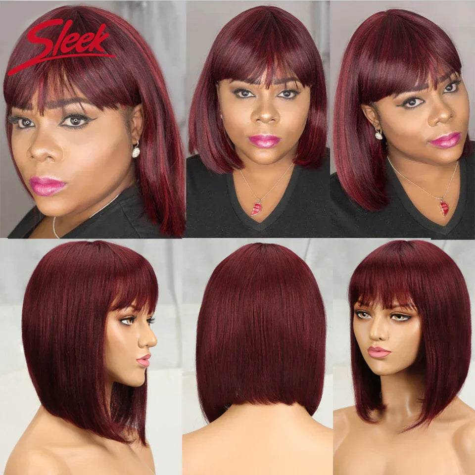 Sleek Short Bob Wigs With Bang Brazilian Straight