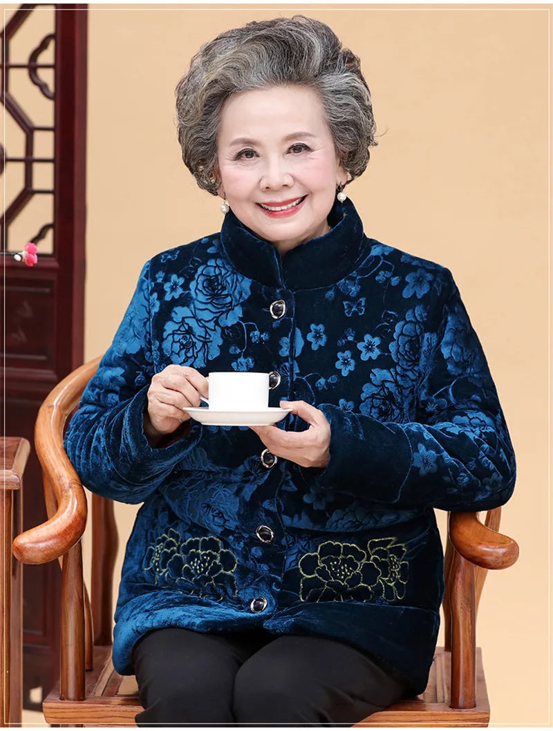 New Middle-Aged Old People Winter Jackets Gold Velvet