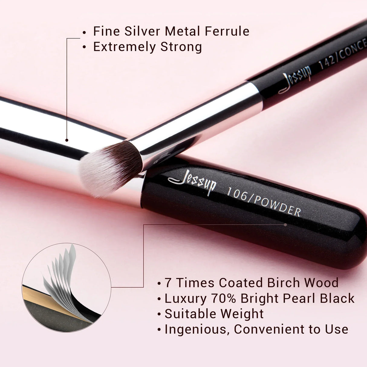 Jessup Makeup Brushes Synthetic-Natural Hair Foundation Powder