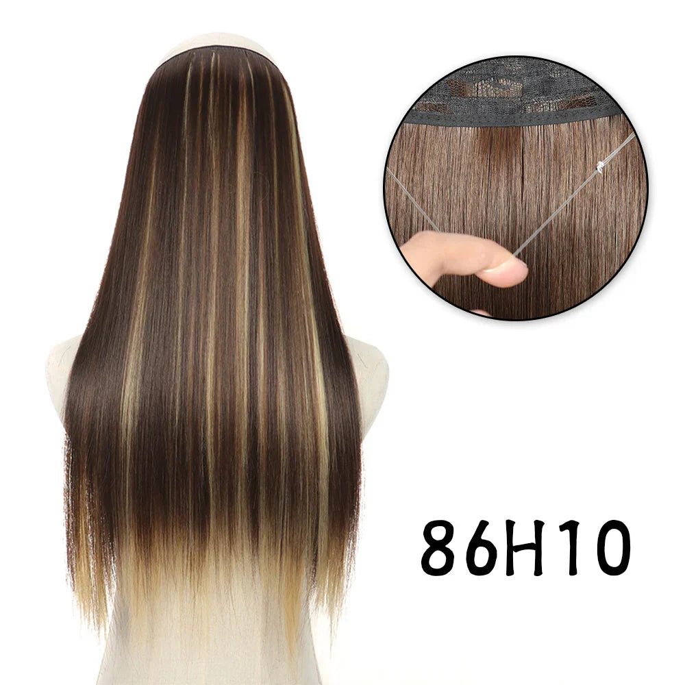 Hair Extensions No Clips Synthetic Fake Hair Ombre