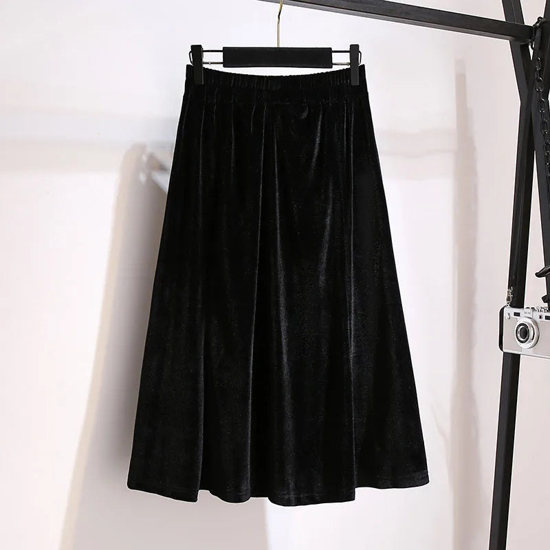 Plus Women'S Autumn Loose Elastic Waist Velvet Skirt