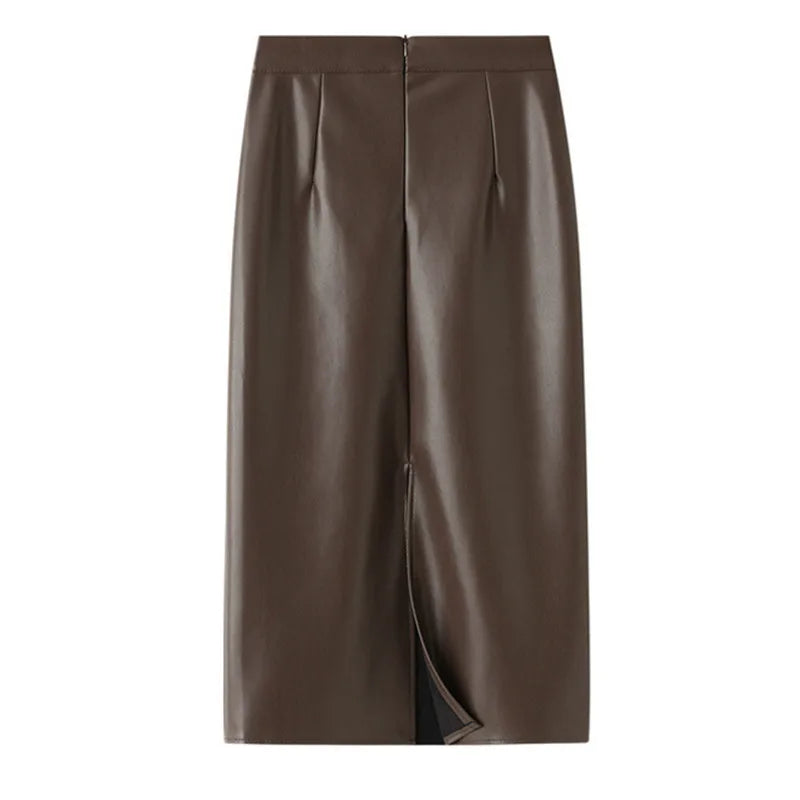Neophil 74Cm Women' Winter Pu Leather Midi Skirts