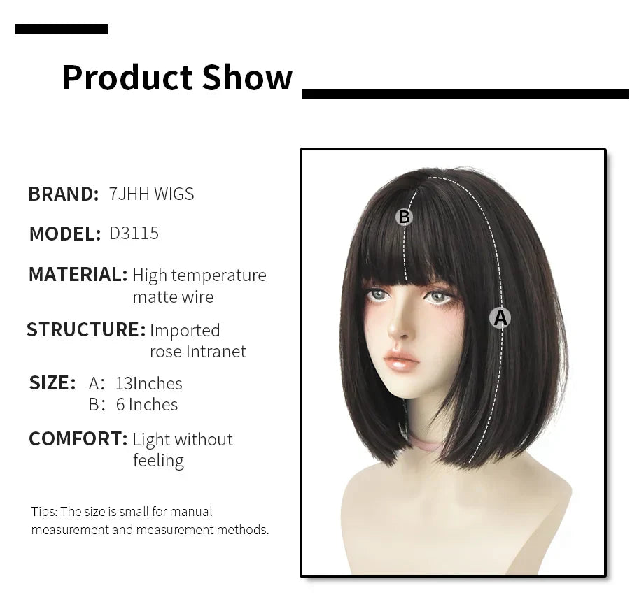 Jhh Wigs Black Short Bob Wig For Girl