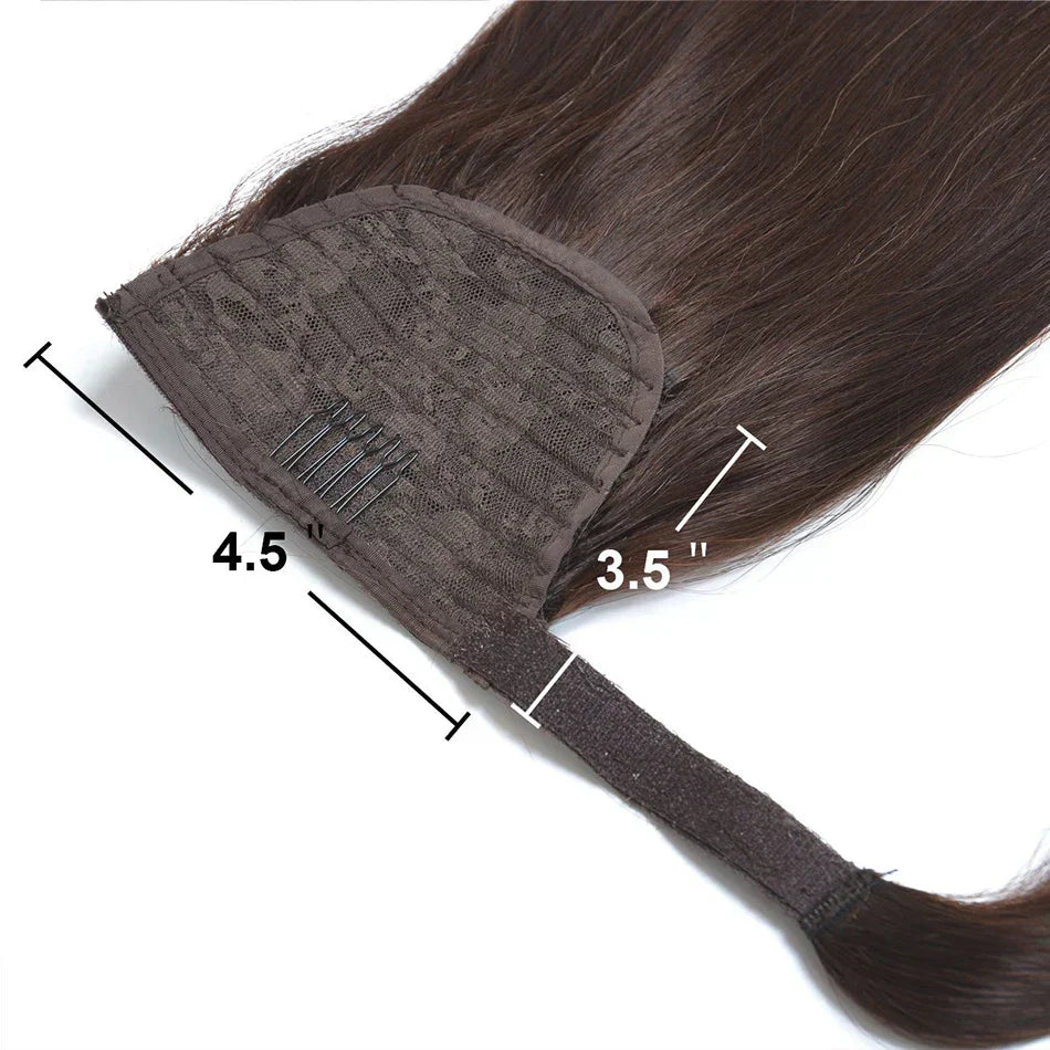 Straight Human Hair Ponytail Wrap Around Horsetail Clips-In