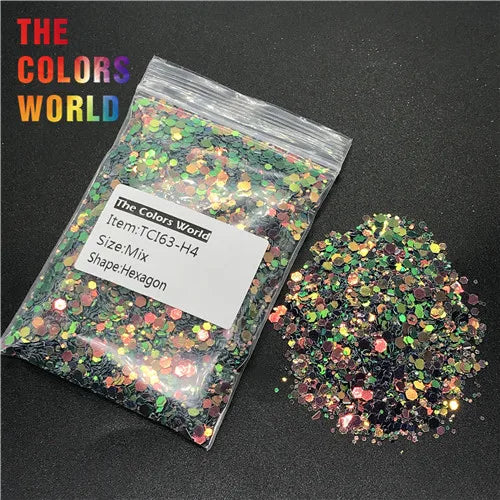 Hexagon Shape Mix Nails Glitter Nail Art