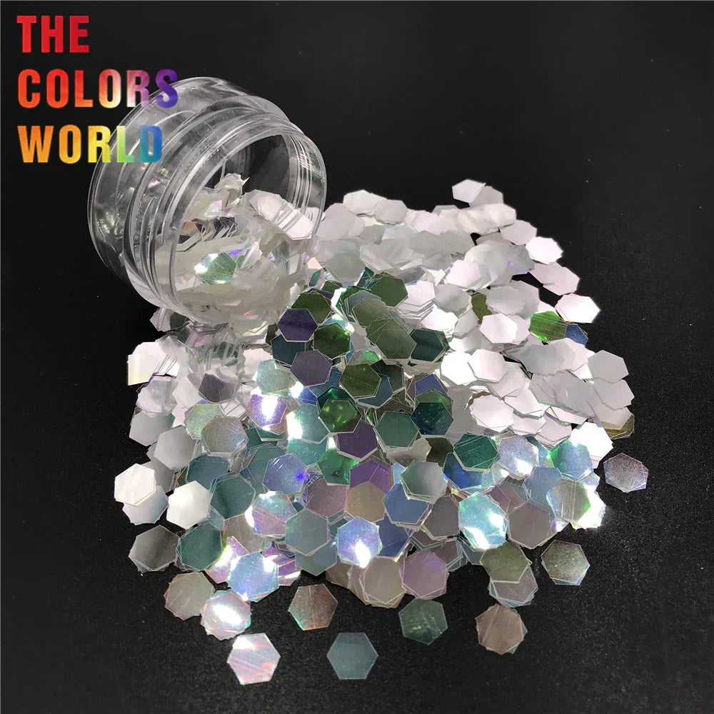 Tcra White Iridescent Rainbow Hexagon Shape Nails Glitter