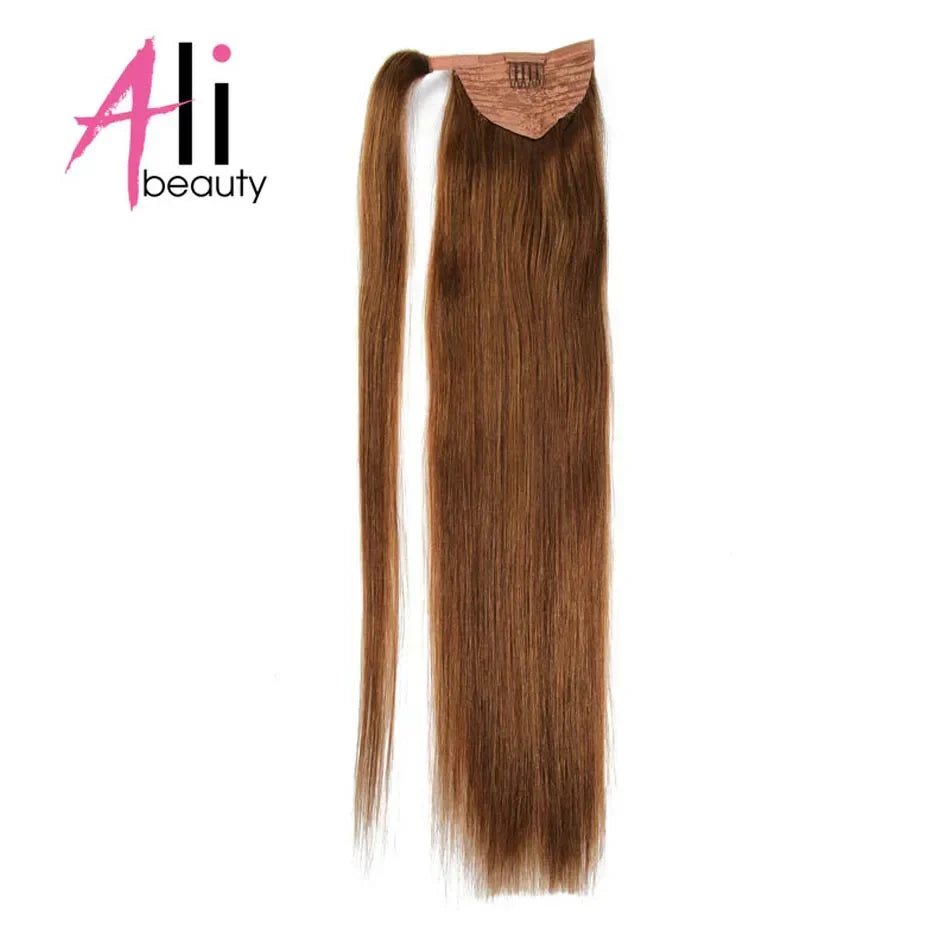 Straight Human Hair Ponytail Wrap Around Horsetail Clips-In