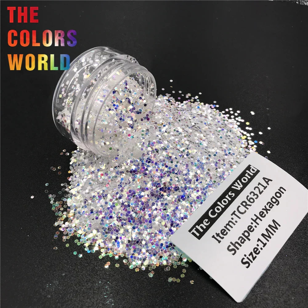 Tcra White Iridescent Rainbow Hexagon Shape Nails Glitter