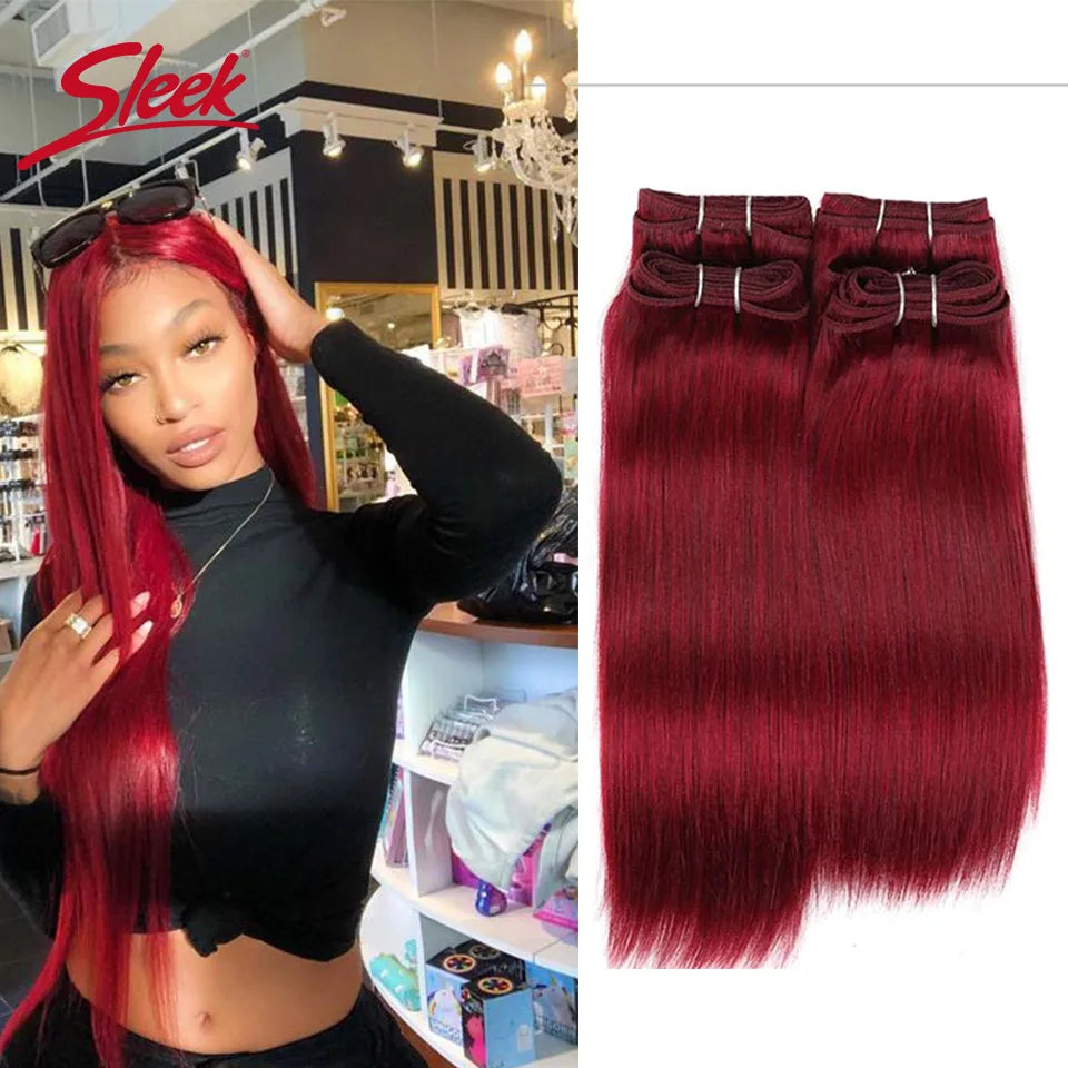 Sleek Brazilian Straight Hair Brown Color And Red