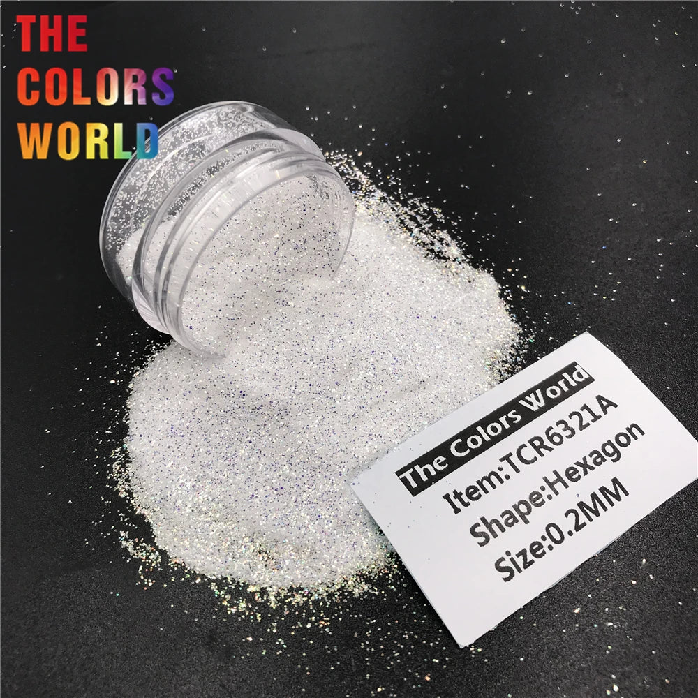 Tcra White Iridescent Rainbow Hexagon Shape Nails Glitter