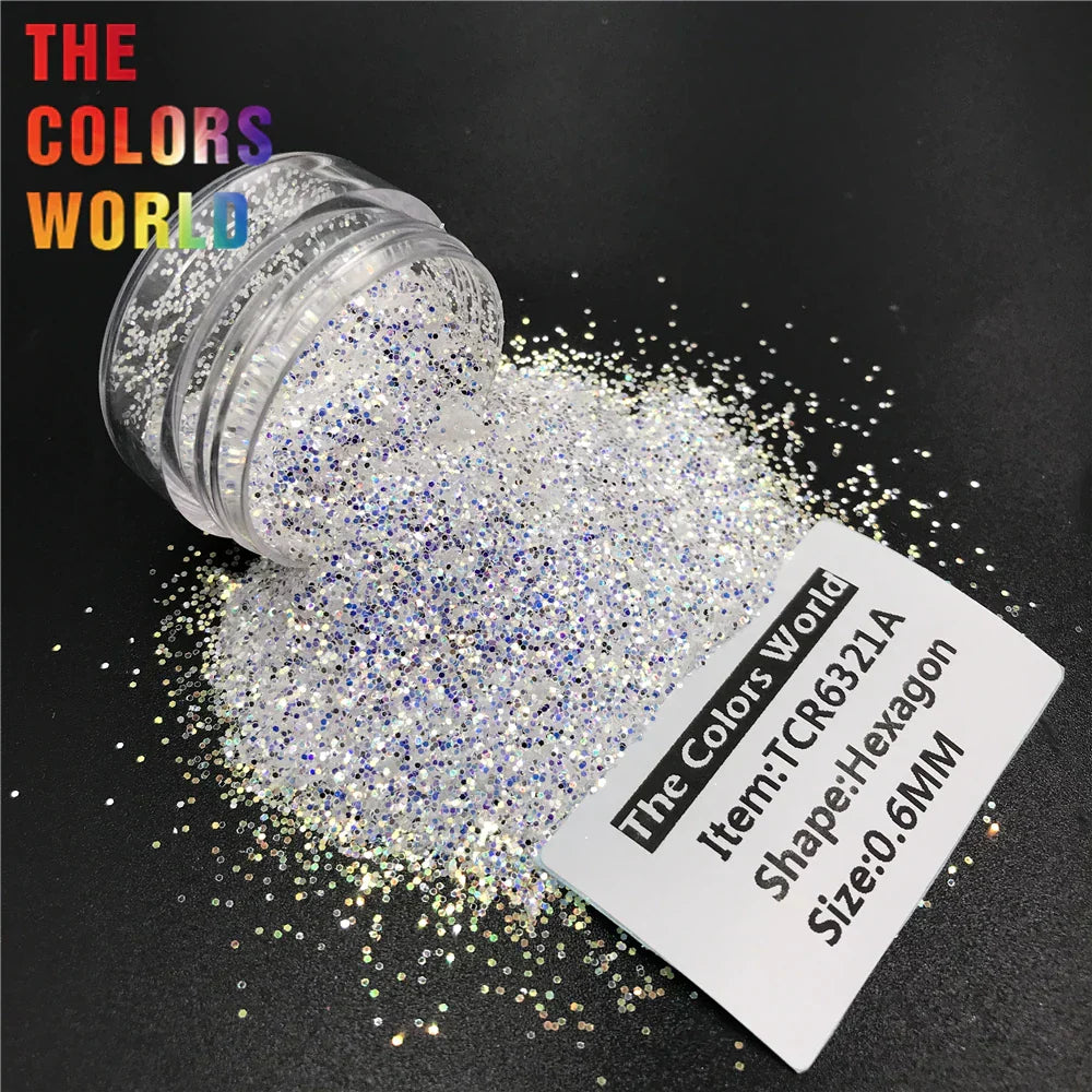 Tcra White Iridescent Rainbow Hexagon Shape Nails Glitter