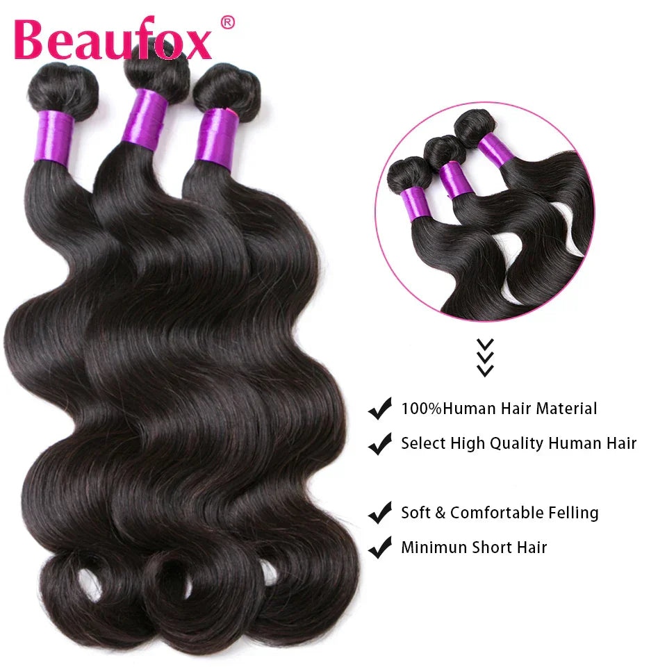 Beaufox Body Wave Bundles With Closure Brazilian Hair