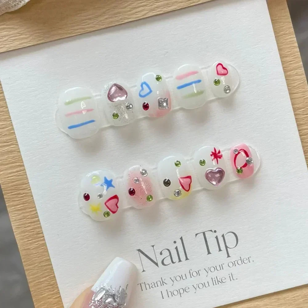 Handmade Kawaii Press On Nails Short Korean Partysu