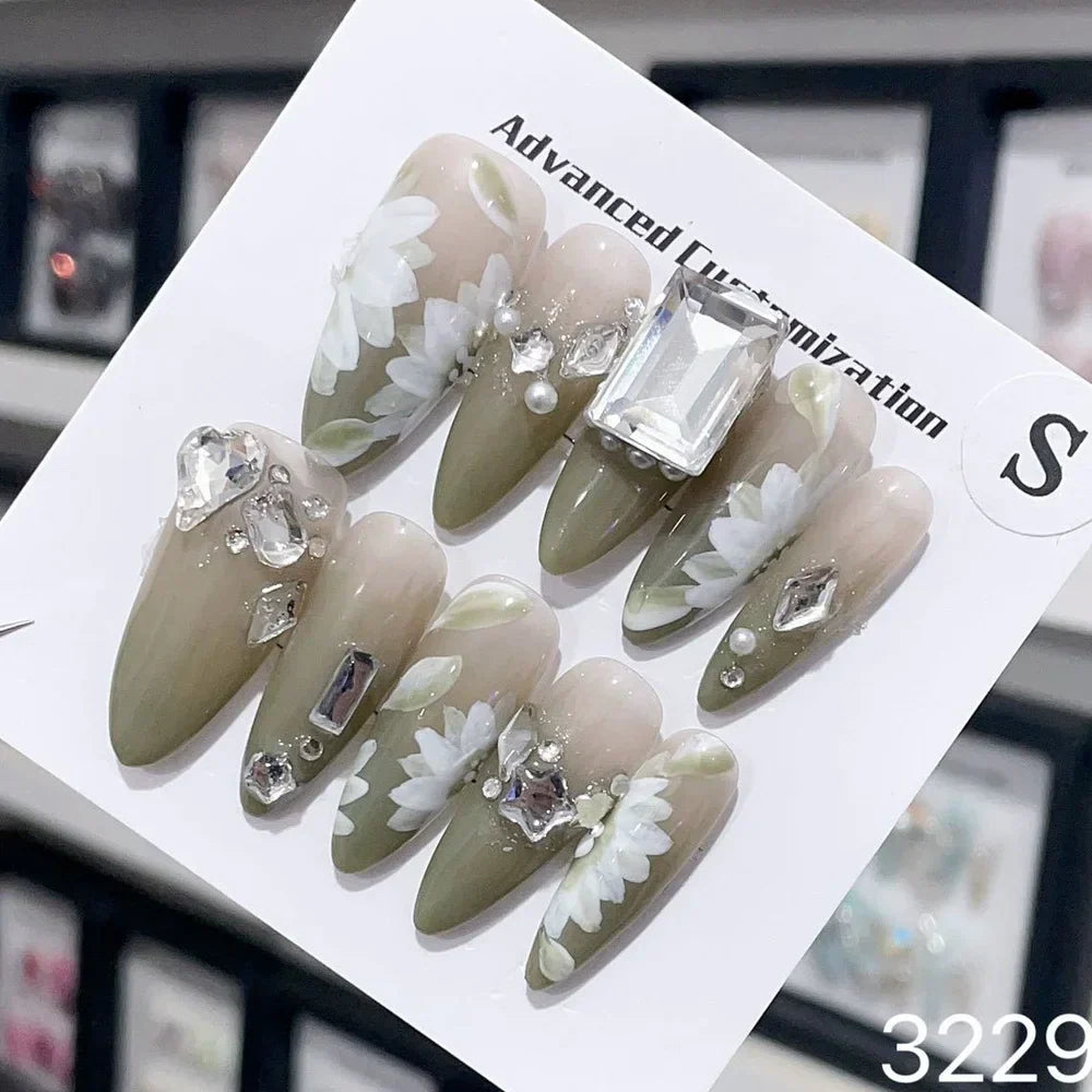 Handmade Yk Press On Nails Long Almond Punk