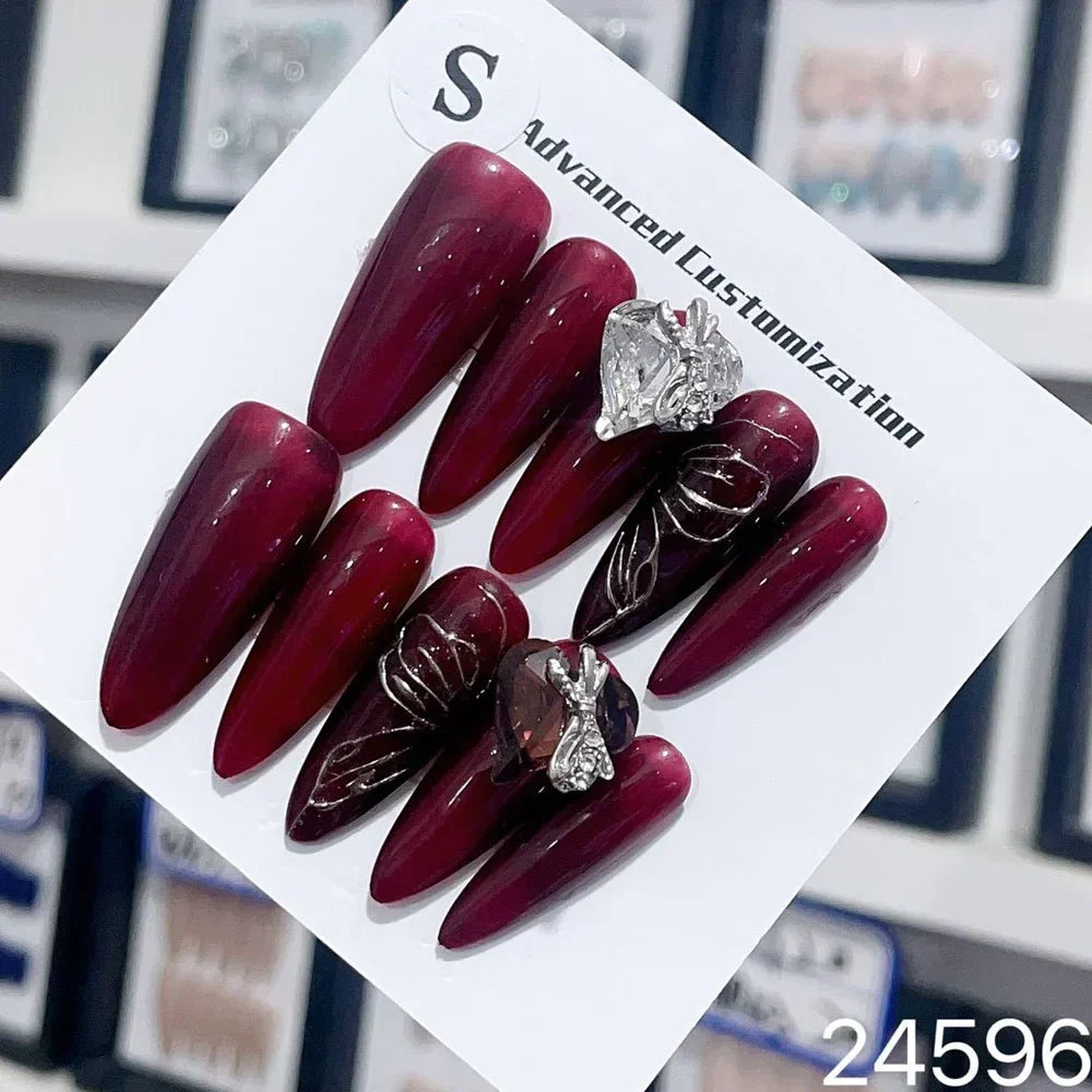 Handmade Yk Press On Nails Long Almond Punk