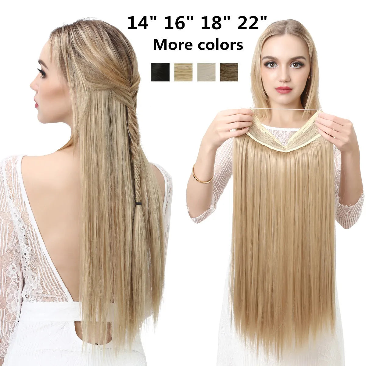 Synthetic Hair Extension No Clip Natural Hair Piece