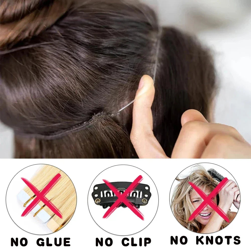 Hair Extensions No Clips Synthetic Fake Hair Ombre