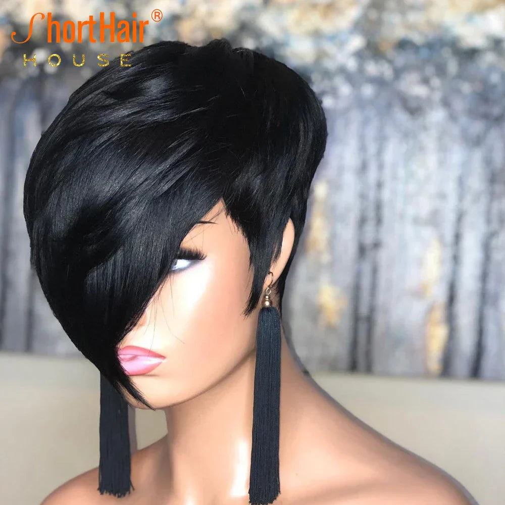 Pixie Short Cut Straight Bob Wig With Bangs