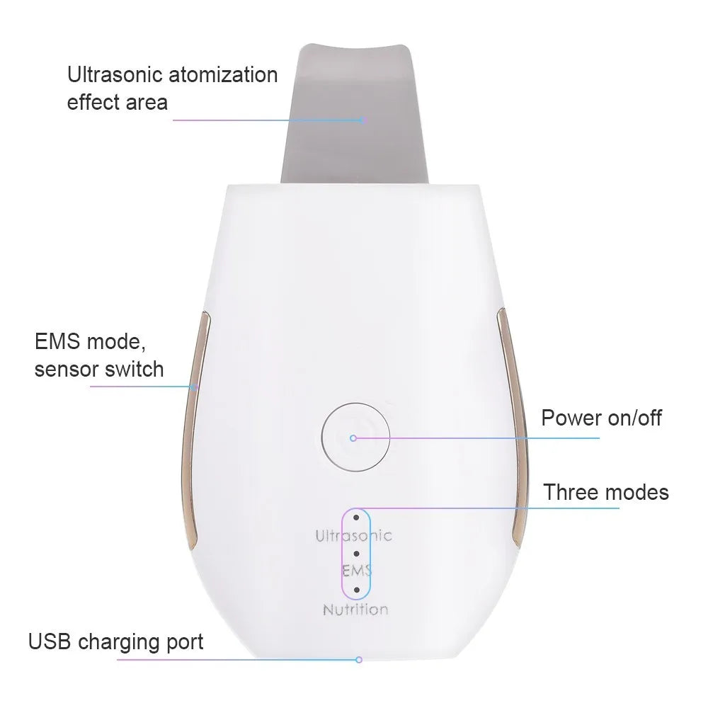 Rechargeable Ultrasonic Face Skin Scrubber Facial Cleaner Peeling