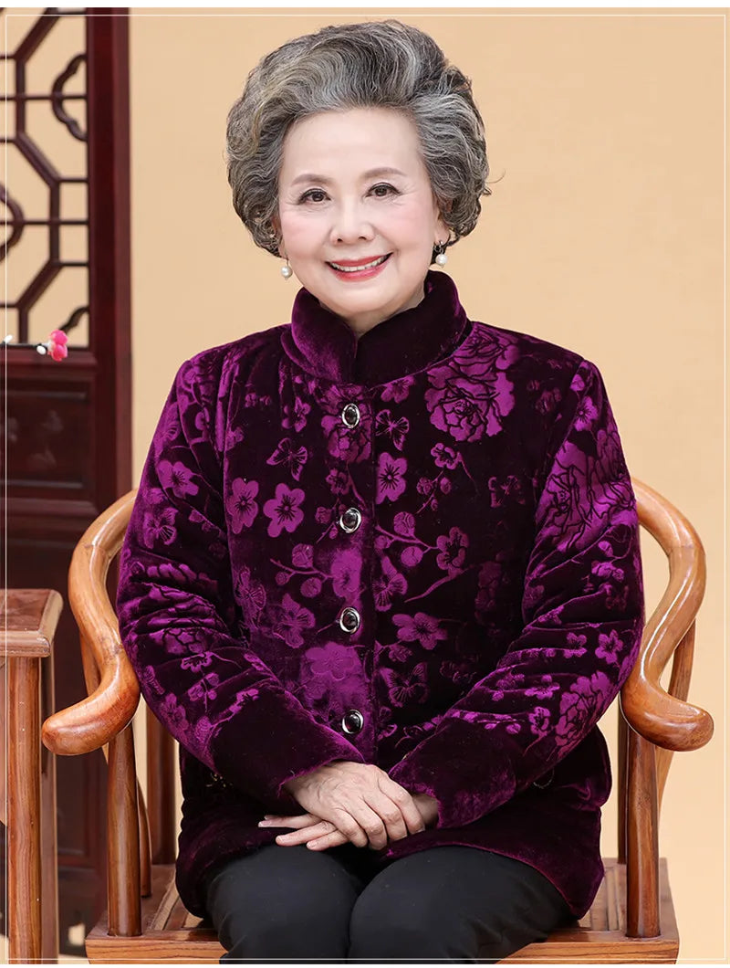 New Middle-Aged Old People Winter Jackets Gold Velvet