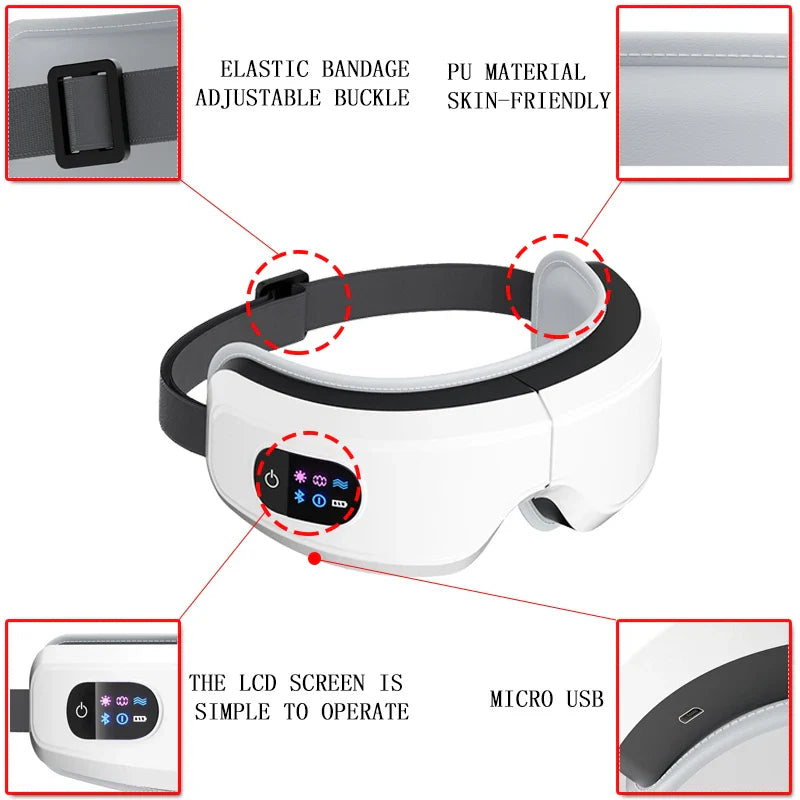 Heated Eye Massager - 16D Smart Airbag Vibration with Bluetooth