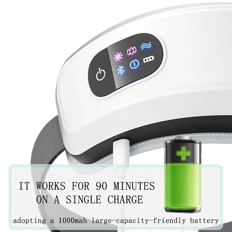 Heated Eye Massager - 16D Smart Airbag Vibration with Bluetooth