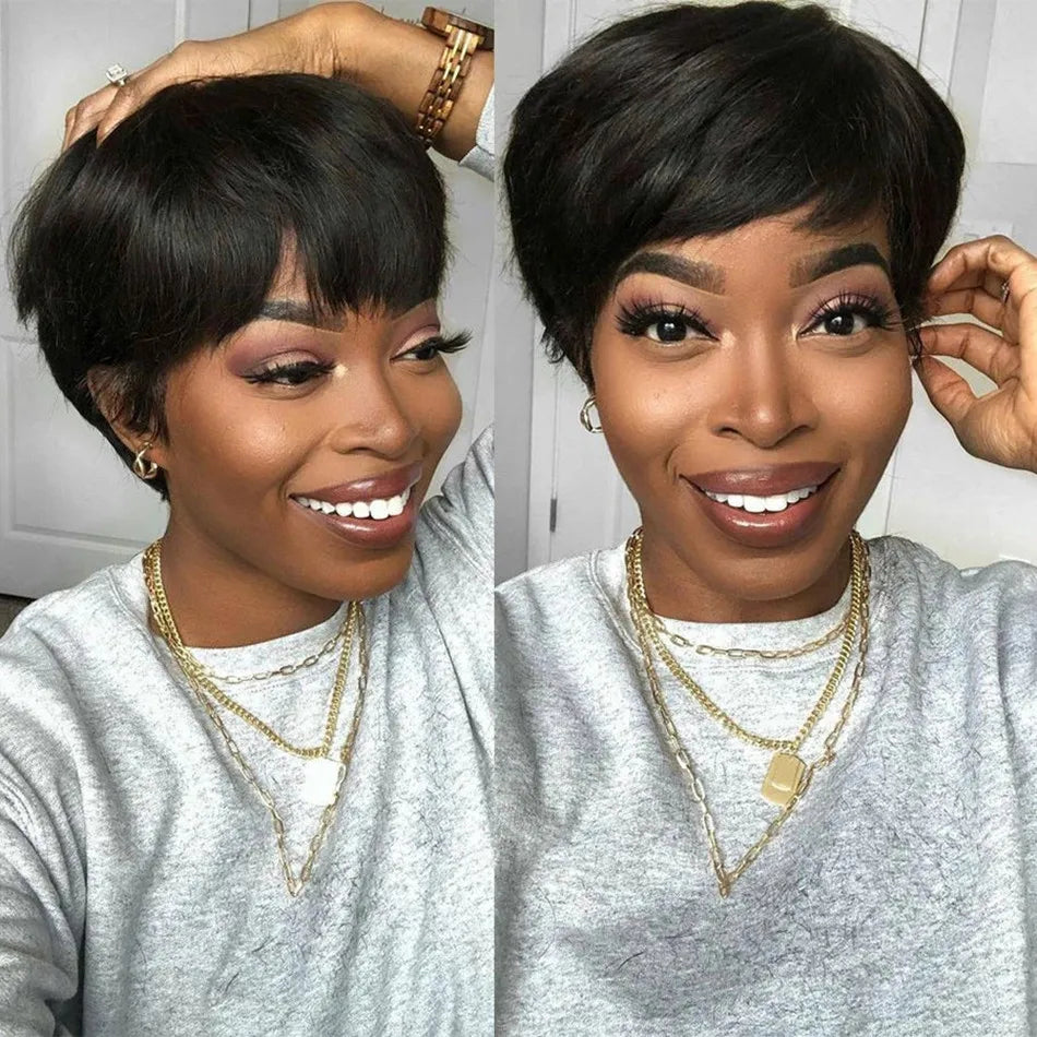 Short Human Hair Wigs Pixie Cut Straight Perruque