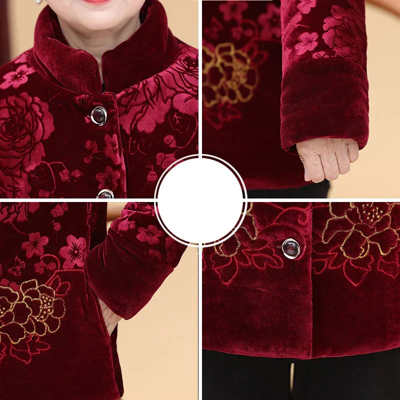 New Middle-Aged Old People Winter Jackets Gold Velvet