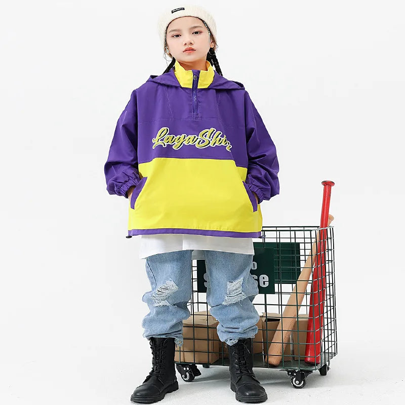 Hip-Hop Streetwear Girls Jazz Dance Outfit Purple Yellow