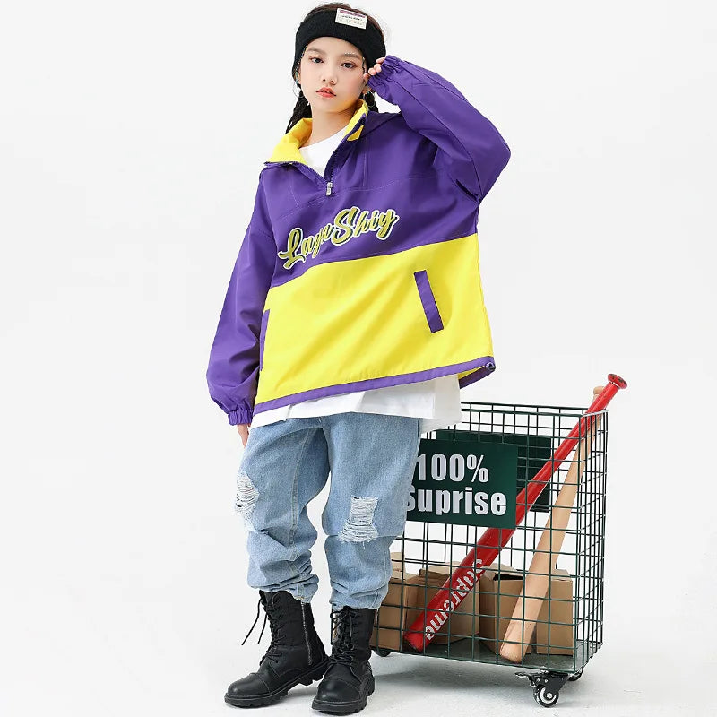 Hip-Hop Streetwear Girls Jazz Dance Outfit Purple Yellow