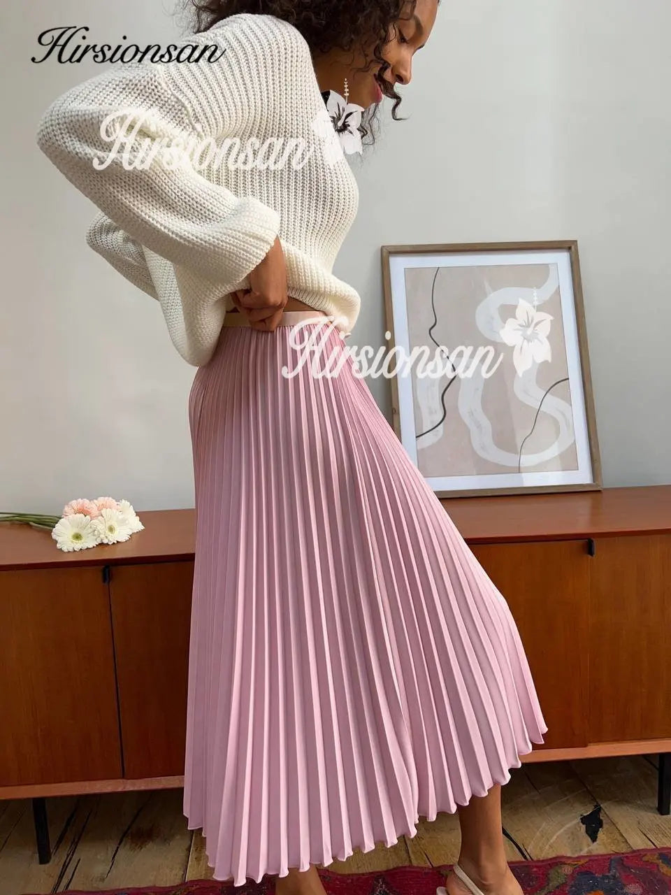 Hirsionsan Pleated Skirts Women Autumn New Korean Fashion
