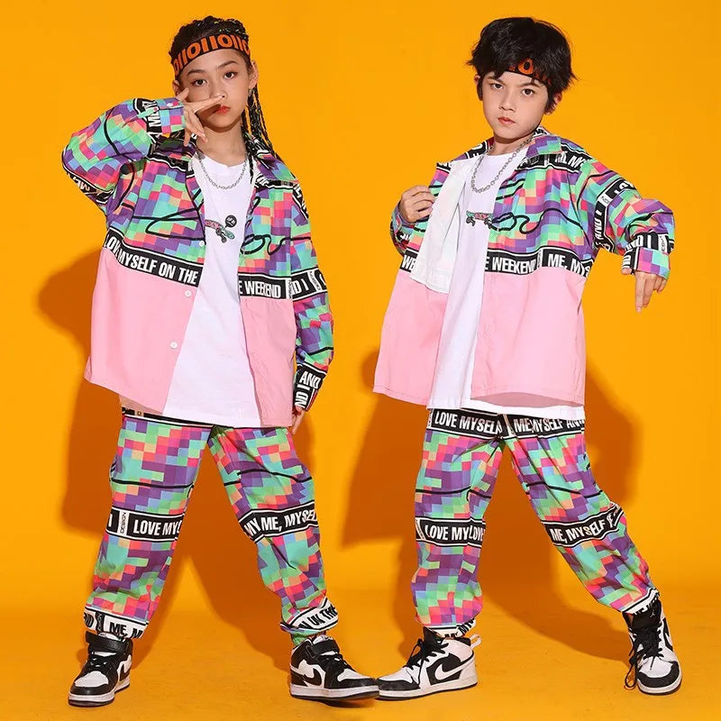 Kid Cool Hip Hop Clothing Checkered Pink Shirt