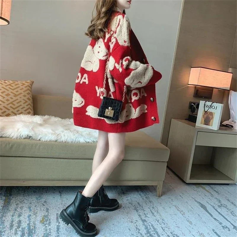 Loose Sweater Oversize Woman Christmas Sweater Coat Korean
