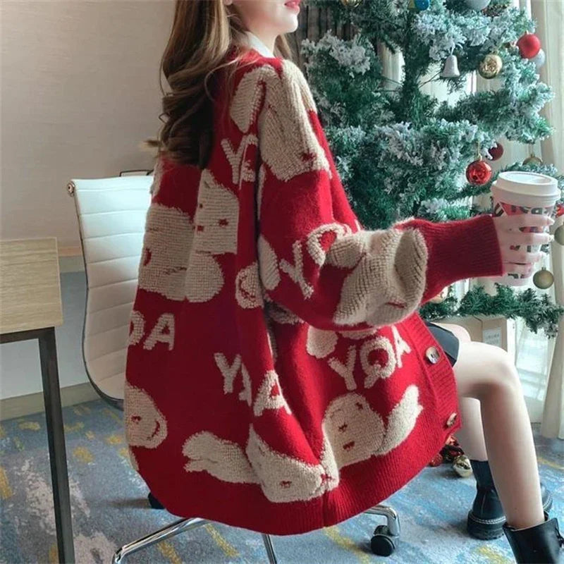 Loose Sweater Oversize Woman Christmas Sweater Coat Korean