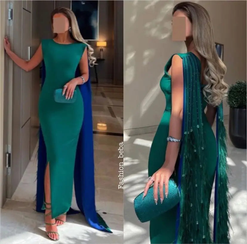 Luxury Mermaid Evening Dresses O-Neck Prom Dresses Feathers