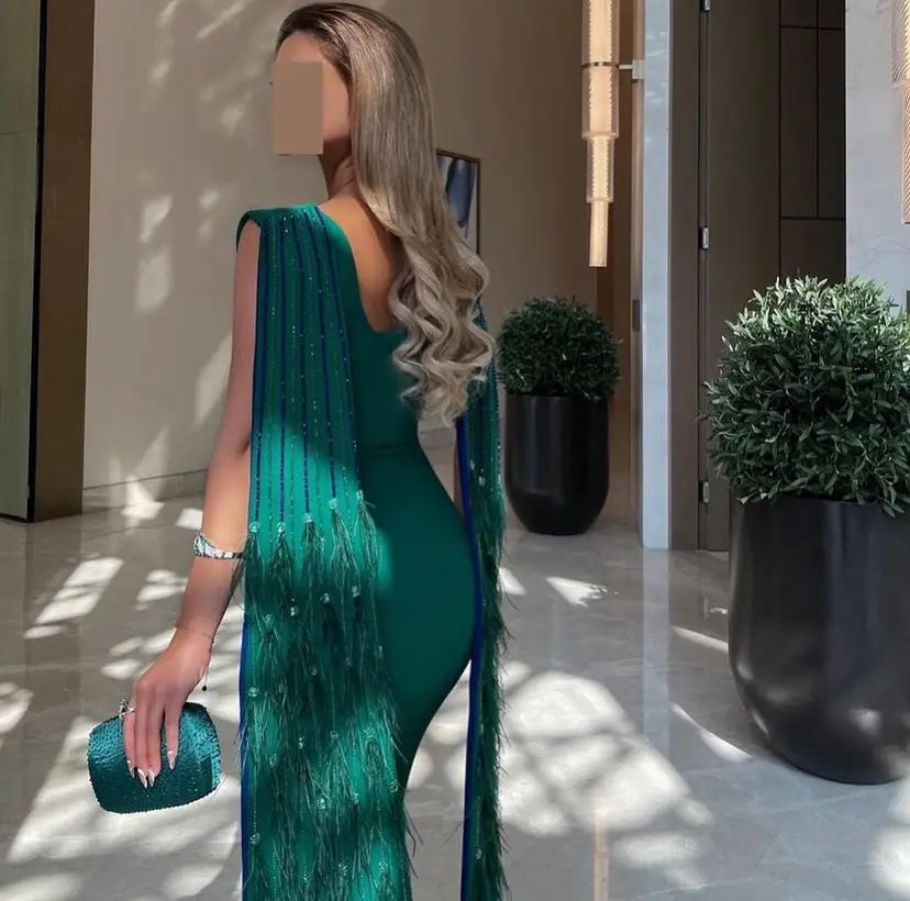 Luxury Mermaid Evening Dresses O-Neck Prom Dresses Feathers