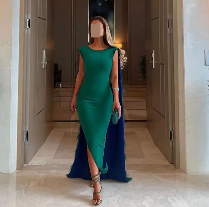 Luxury Mermaid Evening Dresses O-Neck Prom Dresses Feathers