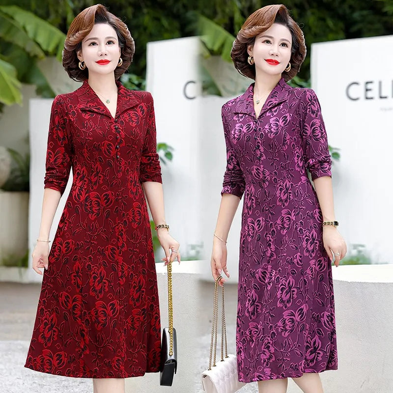 Middle-Aged And Elderly Female Autumn Jacquard Flower Lapel