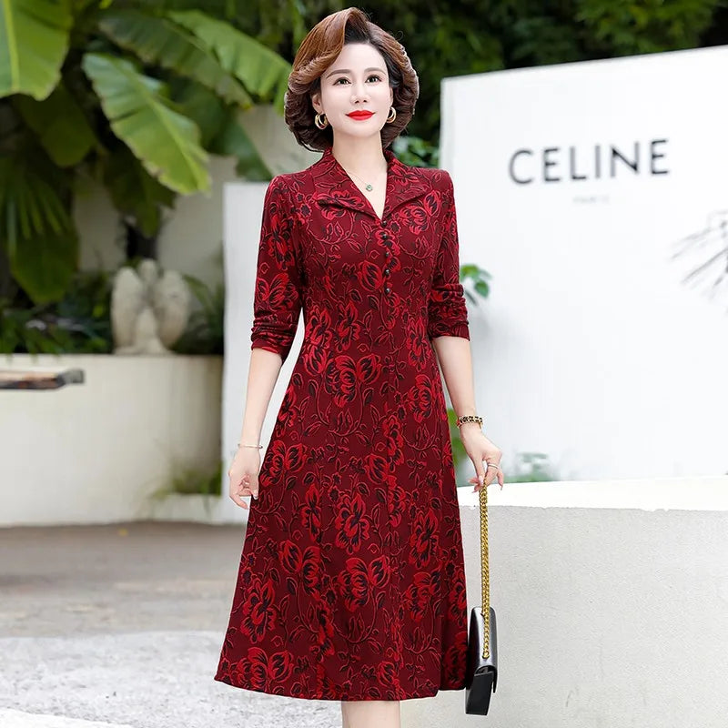 Middle-Aged And Elderly Female Autumn Jacquard Flower Lapel