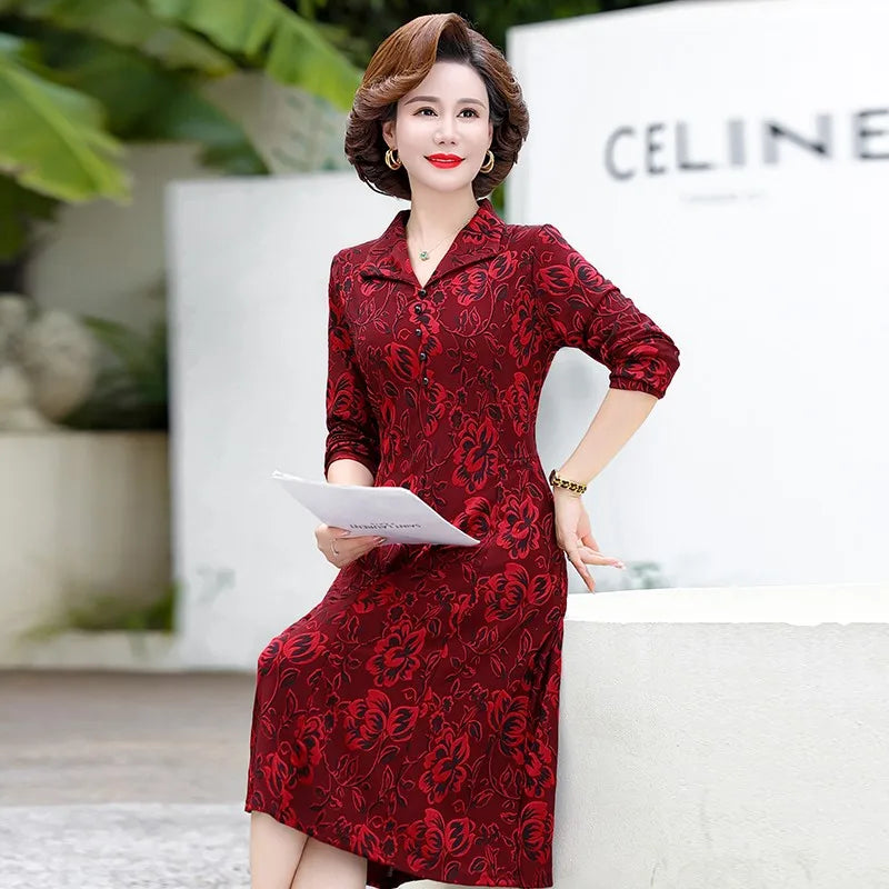 Middle-Aged And Elderly Female Autumn Jacquard Flower Lapel