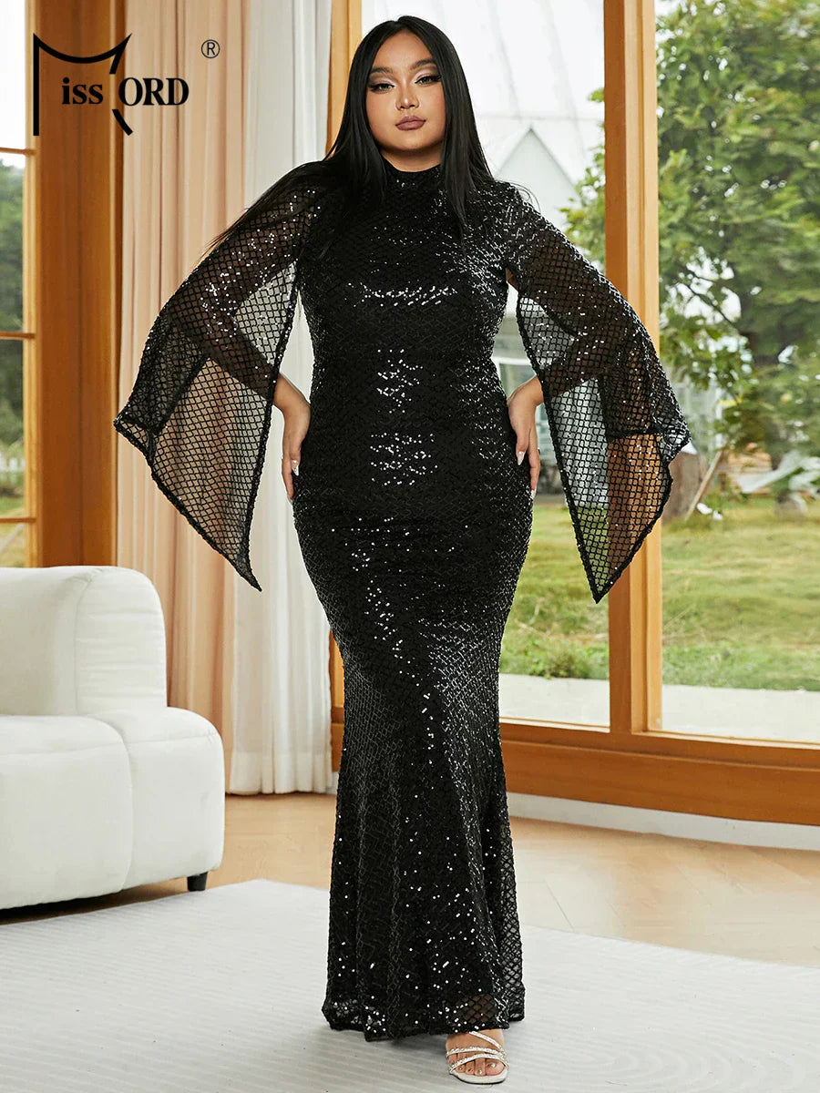 Missord Sequin Wedding Party Dress Elegant Women Turtleneck