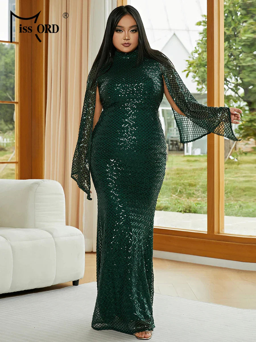 Missord Sequin Wedding Party Dress Elegant Women Turtleneck