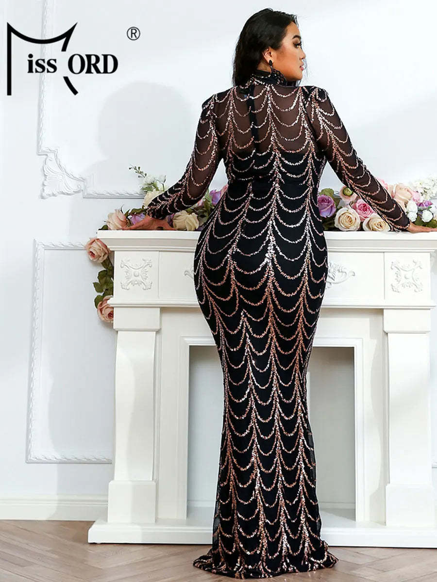 Missord Women Long Sleeve Dresses High Neck Sequins