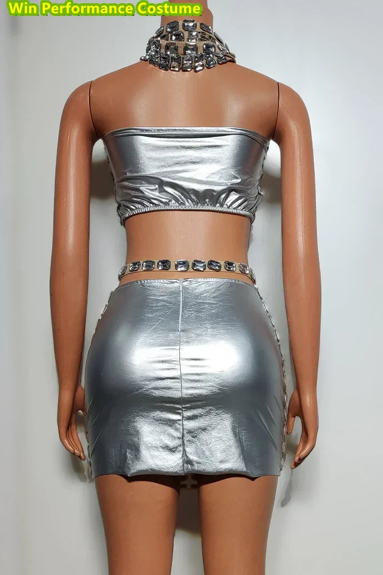 Momo Fashion Hot Diamond Tight Hanging Neck Wrapped