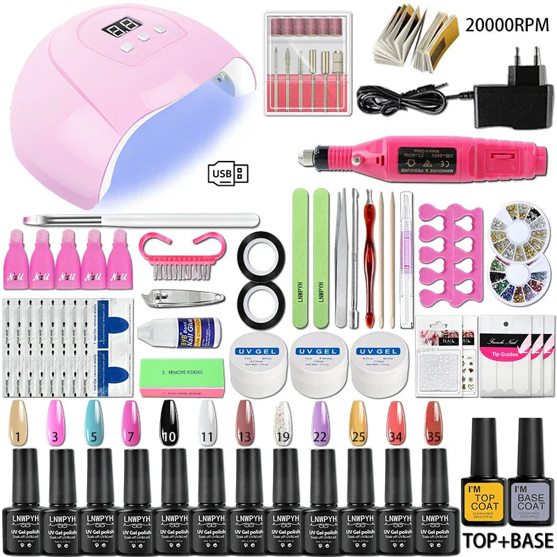 Nail Set Acrylic Manicure Kit Uv Lamp Dryer