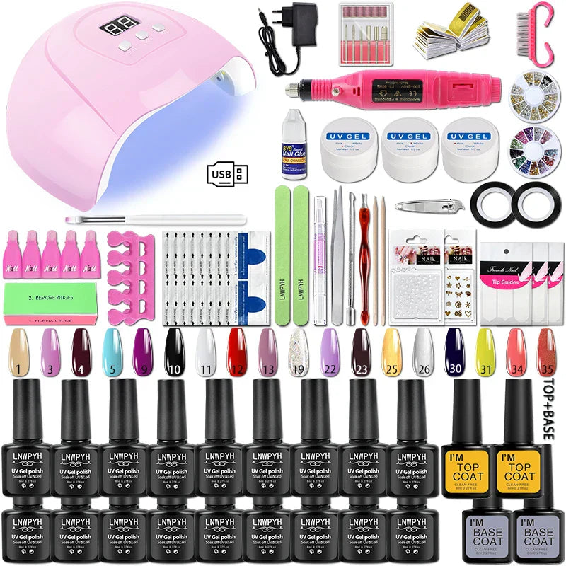 Nail Set Acrylic Manicure Kit Uv Lamp Dryer