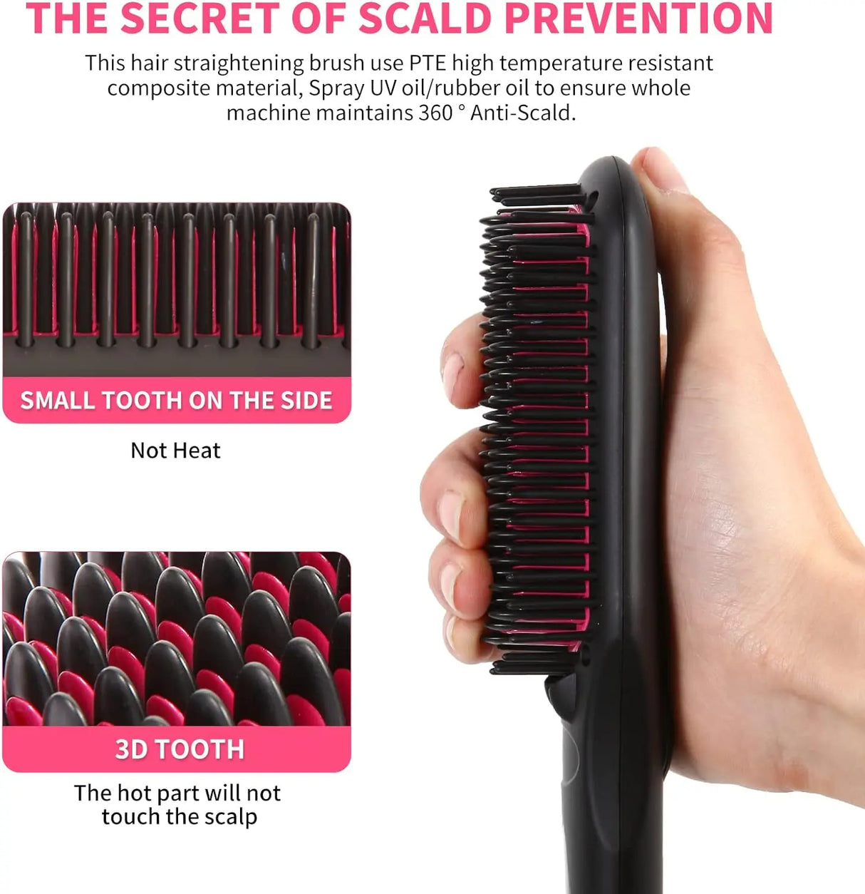 Negative Ion Hair Straightener Brush, Anti-Scald Portable Hot