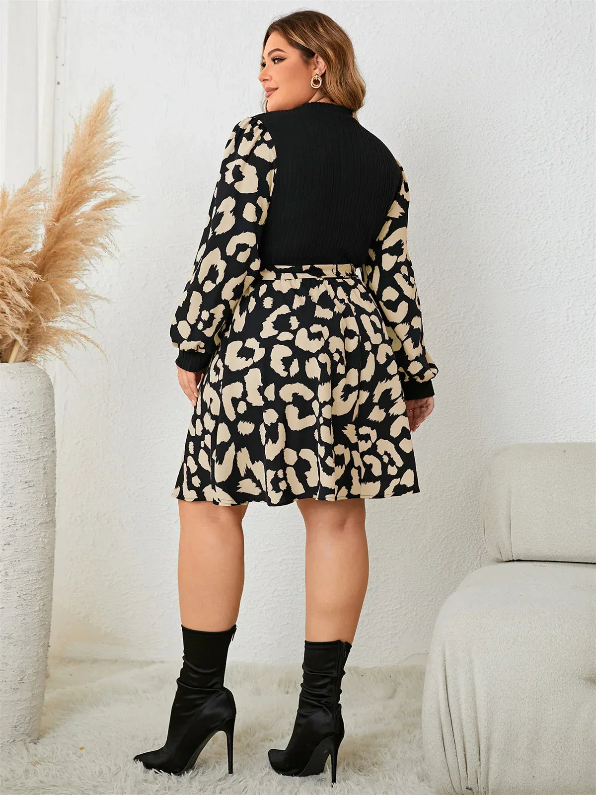 New Autumn Long Sleeve Printed Patchwork Dress O-Neck
