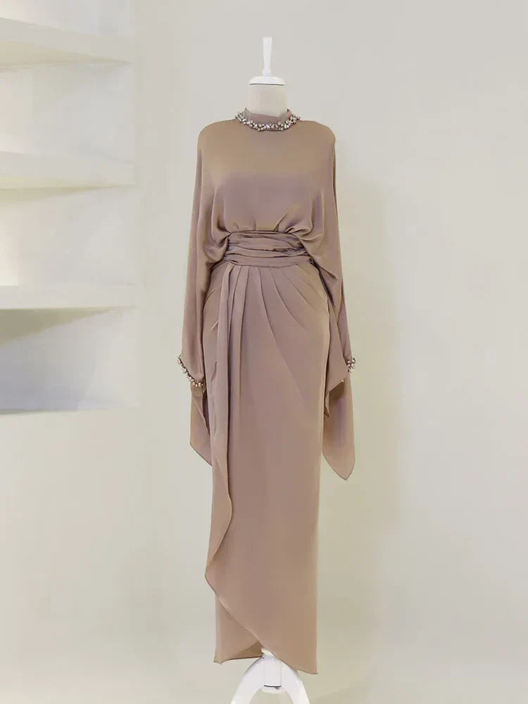 Oeing Simple Women Evening Dresses Muslim Long Sleeves